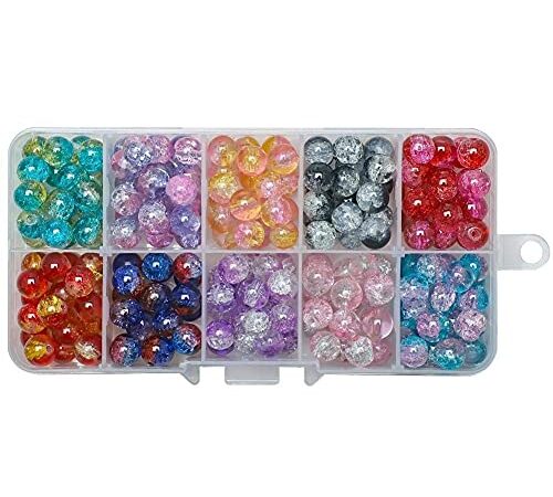 200 Pcs 8mm Kit De Perles De Cristal Perle Ronde En Verre Fissuré Perle Lâche Avec Boîte De Rangement En Plastique Perles Florales Brisées Colorées Ensemble pour BRICOLAGE Artisanat Bracelet Coll