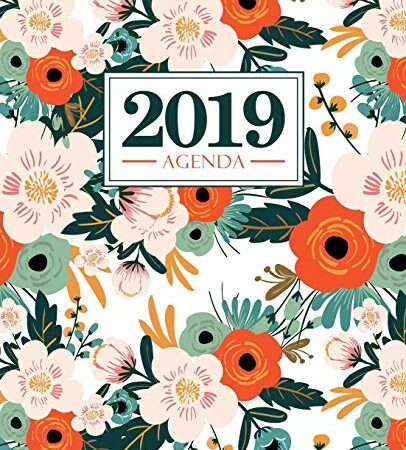 Agenda 2019: 19x23cm: Agenda 2019 settimanale italiano: fiori rosa e arancioni su bianco 5029