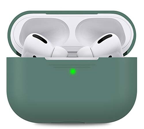 AHASTYLE Case per Airpods Pro Case Cover, Custodia Protettiva in Silicone [LED Anteriore Visibile][Supporto Ricarica Wireless] Compatìbile con Apple Airpods Pro 2019 (Senza Moschettone, Pino Verde)