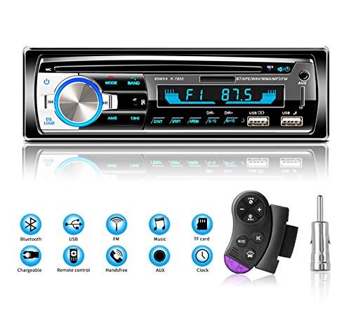 Autoradio Bluetooth vivavoce, Lifelf Radio stereo 4 x 65W 1 ricevitore radio per auto DIN con lettore MP3 Telecomando WMA FM, due porte USB, supporto iOS, Android (Non ha RDS/CD)