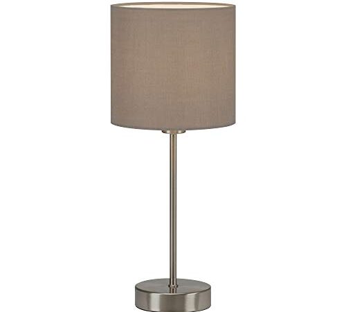 Briloner Leuchten - Lampada da tavolo, comodino o scrivania, Abat jour, 1x E14, con interruttore a cavo, paralume in tessuto, color sabbia, 160x385mm (DxH)