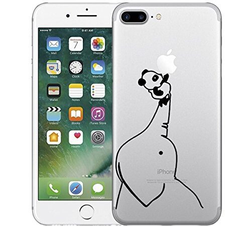 Caler - Cover per iPhone 8 Plus/7 Plus, trasparente, in silicone morbido TPU, antigraffio, antiurto, con ancora, motivo: panda elefante, colore: Rosa