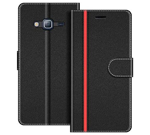 COODIO Custodia per Samsung Galaxy J3 2016, Custodia in Pelle Samsung Galaxy J3 2016, Cover a Libro Samsung J3 2016 Magnetica Portafoglio per Samsung J320 Galaxy J3 2016 Cover, Nero/Rosso