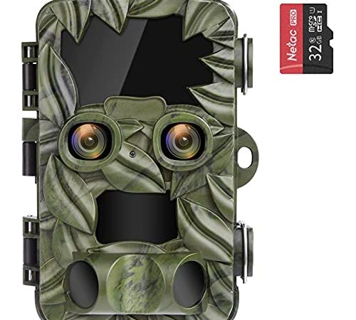 COOLIFE Fototrappola 32MP 4K con Dual-Lens Fotocamera Caccia Visione Notturna Fino a 25m,velocità di Trigger 0,1 s Videocamera da Caccia con Regolazione Automatica della Luminosità IR