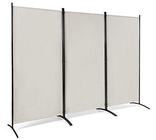 COSTWAY Paravento da Interno in Metallo, Separé Divisorio Interno Pieghevole con Piedini Stabili, Pannelli Divisori per Interni per Casa e Ufficio (Bianco, 260 x 183cm(3 Pannelli))