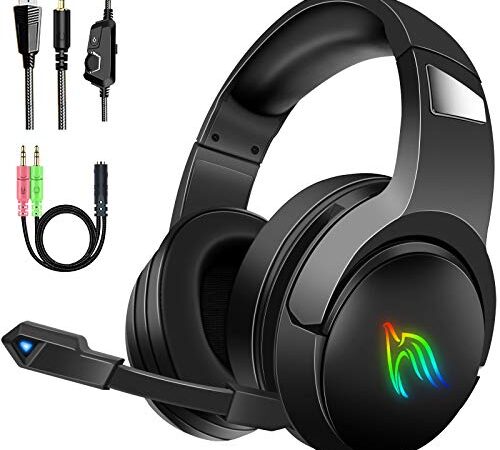 Cuffie Gaming PS4, Cuffie da Gioco Over Ear con Microfono, Controllo Volume e 3,5mm plug, Luce RGB Regolabile con Comando a Filo, Cuffie Gaming per PS4 PS5 Xbox One X/S Nintendo Switch PC TM-9