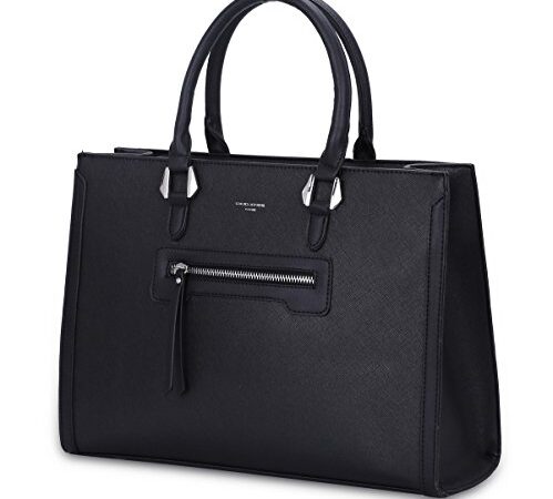 David Jones - Borsa a Mano Donna Lavoro Grande Capacità - Tote Shopper Bag Capiente PU Pelle - Borsa a Spalla Tracolla - Ventiquattrore Cartella Satchel Elegante - Ufficio Scuola Moda Città - Nero