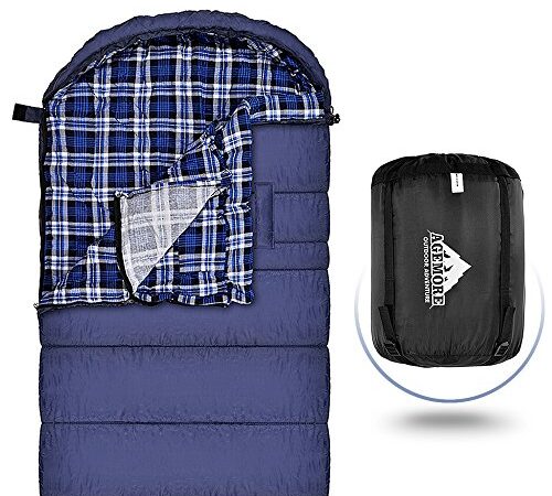 Enveloppe Sac de couchage XL -15 C/0 F pour le camping, Flanelle de coton Sacs de couchage avec Linergreat pour temps froid Camping, prêt à mains Font Plus Agile, coupe-vent Barre de garde au chaud