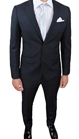 Evoga Abito Completo Uomo Sartoriale Class Elegante Vestito Smoking Formale Cerimonia (48, Nero)