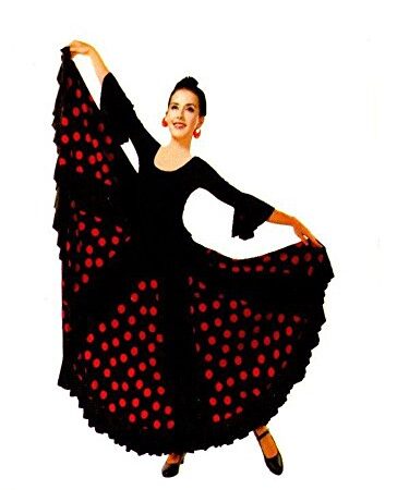 Flamifeel Jupe Femme de Flamenco Dance Noir à Pois Rouge (M)