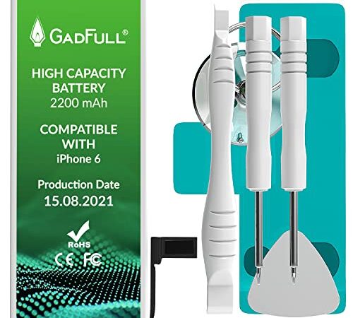 GadFull Batteria ad Alta Capacità compatibile con iPhone 6 | 2021 Data di produzione | incl. Set di riparazione manuale & Kit strumenti Profi | Nuova Batteria Cellulare Extra
