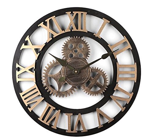 iVansa Grande horloge murale 50 cm - Style vintage - Silencieuse - Fait à la main - Roue dentée 3D - Décoration pour salon, chambre à coucher, chambre d'enfant, bureau, cafétéria