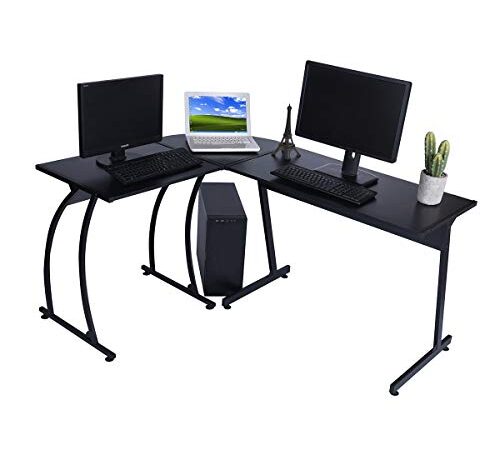 MEUBLE COSY Scrivania per Computer ad Angolo a Forma di L, Grande Stazione di Lavoro per PC da Gaming, Nero, 147x112x74cm