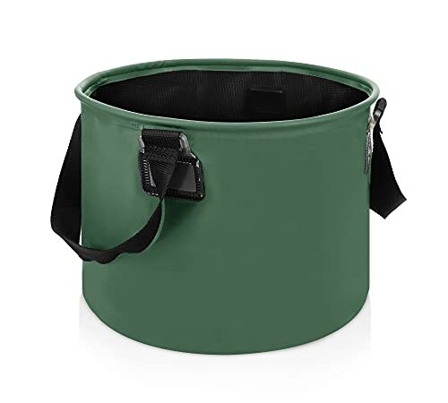 Navaris Bacinella Pieghevole Campeggio - Vaschetta per Bucato Lavaggio Stoviglie in Viaggio - Catino con Manici 15L 30x30x21cm - Camping Bucket Verde