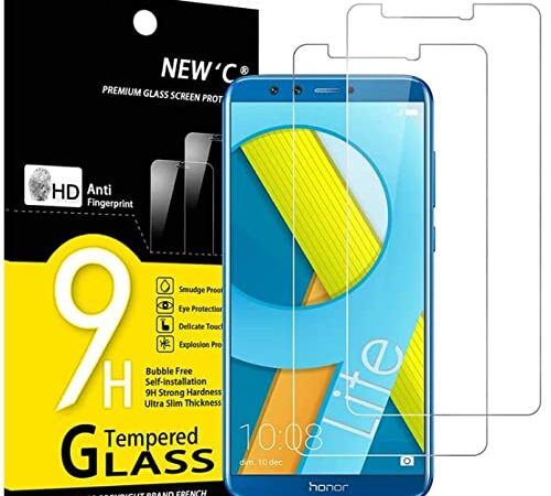 NEW'C 2 Pezzi, Vetro Temperato per Honor 9 Lite, Pellicola Prottetiva Anti Graffio, Anti-Impronte, Senza Bolle, Durezza 9H, 0,33mm Ultra Trasparente, Ultra Resistente