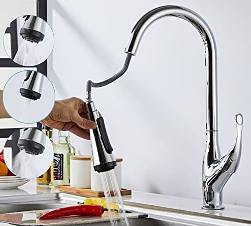 Newhhalo Rubinetto Cucina Rubinetto per Cucina Miscelatore Monocomando Cucina con Ddoccetta Estraibile a 4 Modalità Rubinetto Cucina con Beccuccio Girevole a 360 °,Doccetta Estraibile Inossidabile