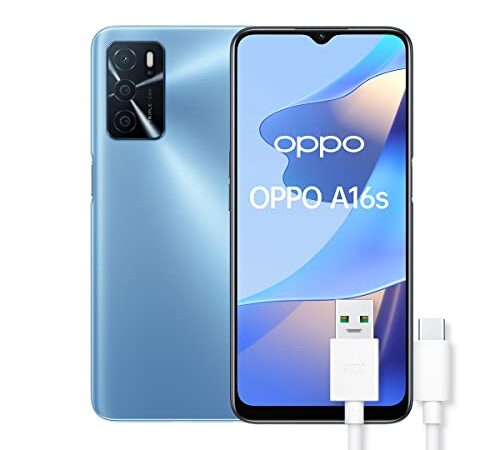 OPPO A16s Smartphone, NFC, AI Triple Camera 13+2+2 MP, 6.52” 60HZ Display, 5000mAh, SuperVOOC + Power Saving, RAM 4GB + ROM 64GB espandibile, ColorOS11.1, IPX4, [Versione Italiana], Blu (Pearl Blue)