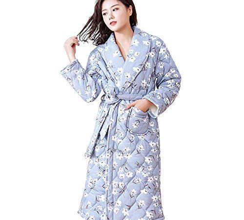 ROirEMJ Accappatoio da Donna,Peignoir Femme,Hiver Petite Fleur Peignoir Femmes Pyjamas Matelas Matelas Veste Femelle Robe Longue Épaisse Coton Tricoté Long Spa Femmes Chaudes Et Confortables Robe, L