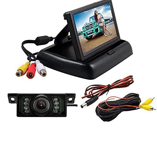TOTMOX Kit Telecamera per Retromarcia Wireless, Monitor LCD TFT HD da 4,3 Pollici + Telecamera per Retromarcia Impermeabile per la Maggior Parte delle Auto 12V-24V, Visione Notturna, Grandangolo 170°