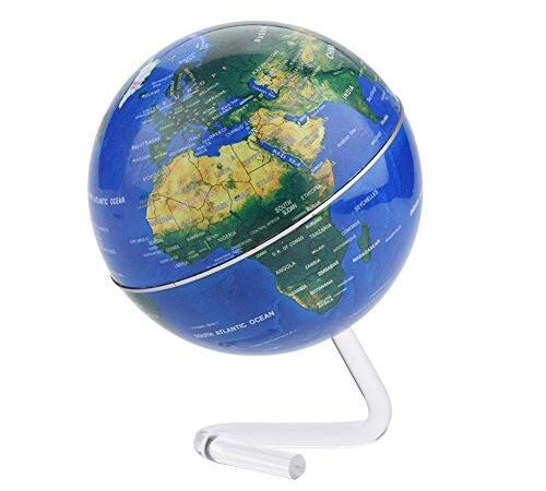 Wifehelper Mappamondo da Tavolo Globo Rotante educativo Globo terrestre con Supporto Decorazione da Tavolo per Bambini e Adulti(Blu)