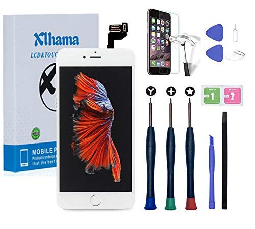 Xlhama Display LCD Touch Screen per iPhone 6S Plus Schermo Bianco 5.5" con Tasto Home Fotocamera Frontale Altoparlante Sensore di Prossimità Kit Frame con Pellicola Vetro temperato