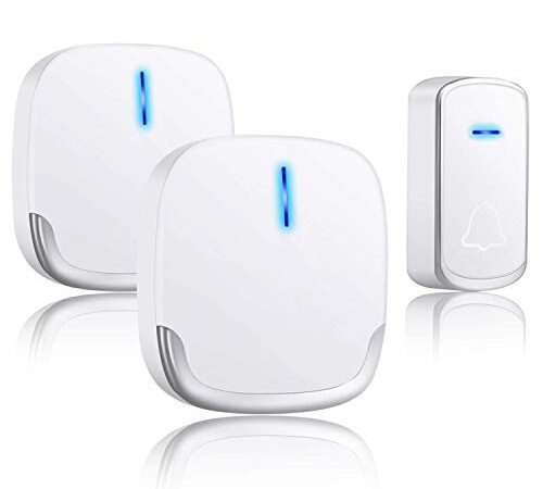 YYQ Campanelli Wireless Impermeabile, Campanello Senza Fili da Esterno e Interno, Raggio d'Azione di 300M, 58 Suonerie 5 Livelli di Volume per Casa, Negozio, Anziani (1 Trasmettitore + 2 Ricevitori)