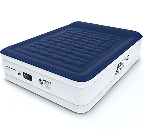 Active Era Lussuoso Letto Gonfiabile Matrimoniale. Materasso Gonfiabile Rialzato, Pompa Elettrica Integrata, Cuscino Rialzato e Tecnologia I-Beam Strutturata, con Altezza 56cm