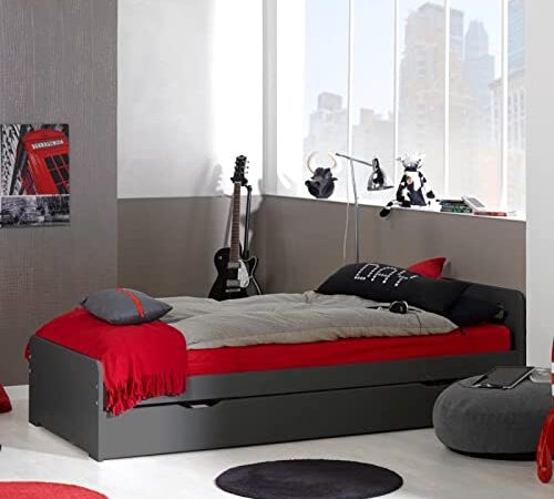 Alfred & Cie - Pack lit gigogne 90x190 + 2 matelas anthracite Adèle