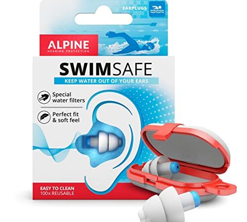 Alpine SwimSafe Tappi Auricolari - tappi auricolari impermeabili per il nuoto - Tiene fuori l'acqua e previene le infezioni - Comodo materiale ipoallergenico - Tappi per le orecchie riutilizzabili