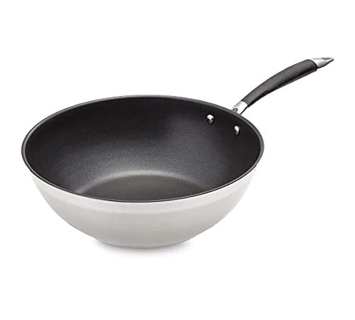 Amazon Basics - Padella da wok in acciaio INOX, 28 cm