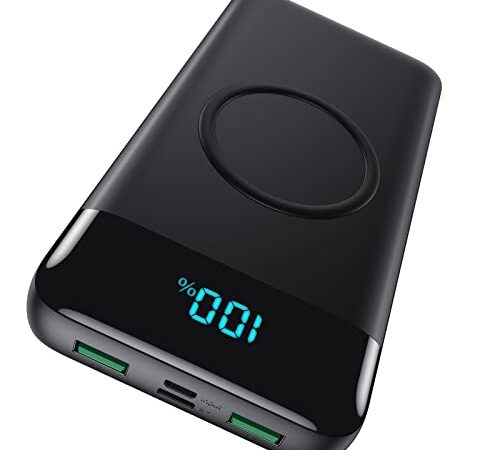 AXNEB Power Bank Wireless 25W PD3.0+QC4.0, 30800mah Caricatore Portatile Wireless QI 15W Ricarica Rapida con 4 Uscite Caricabatterie per iPhone 13 12 11 PRO iPad Samsung Xiaomi Huawei Switch OPPO