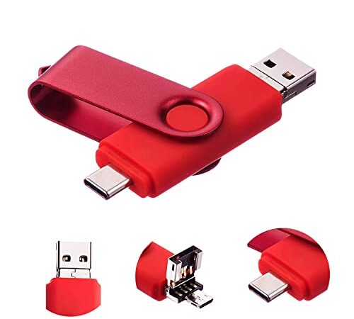Cle USB 64 Go Type C Micro USB e USB 2.0 OTG 3 in 1 Mémoire Stick Flash Drive U Disque Flessibile Chiodo USB Originale per Android Smartphone PC Tablette (64Go, Rouge)