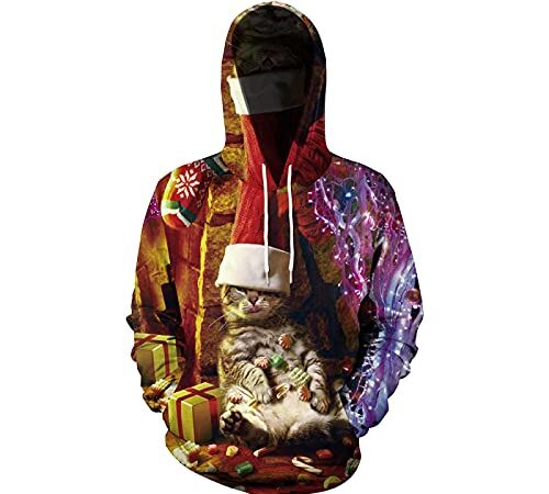 EMPERSTAR Impressions 3D Pulls Pulls Sweats À Capuche Respirants Sweats À Motifs De Noël pour Hommes Femmes Rosso XXL