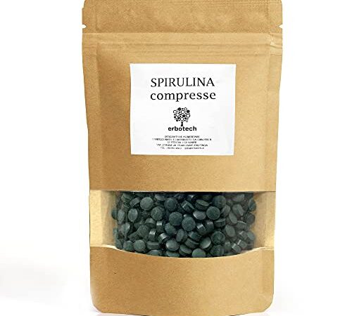 ERBOTECH Spirulina in Compresse, Confezione da 200g, circa 800 Capsule, Alga 100% Pura e Vegana, Fonte di Energia, Ricca di Proteine, Vitamine, Magnesio, Rafforza il Sistema Immunitario
