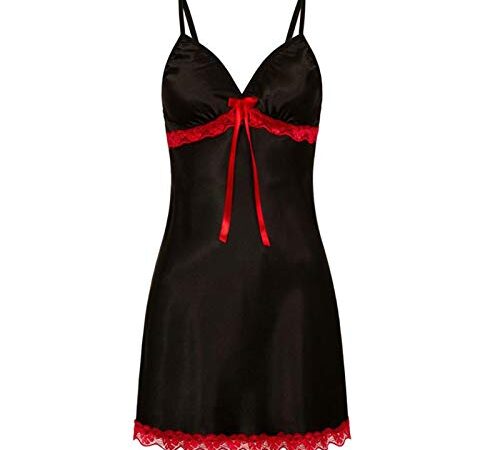 Geagodelia Camicia da Notte Floreale in Pizzo da Donna Sexy con Scollo a V Lingerie Chemise Sleepwear Dress Robe Babydoll Camicia da Notte (Nero, XL)