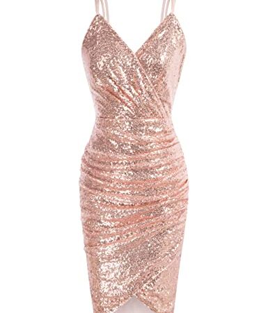 GRACE KARIN Vestito Vintage Senza Maniche Spaghetti a Vita Alta con Collo a V Rosa S
