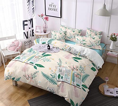 housse de couette 200x200 Livre des plantes 3D Imprimé De Dessin Parure De Lit Microfibreavec Fermeture Éclair Housse Couette Imprimé avec 2 Taies d'oreiller