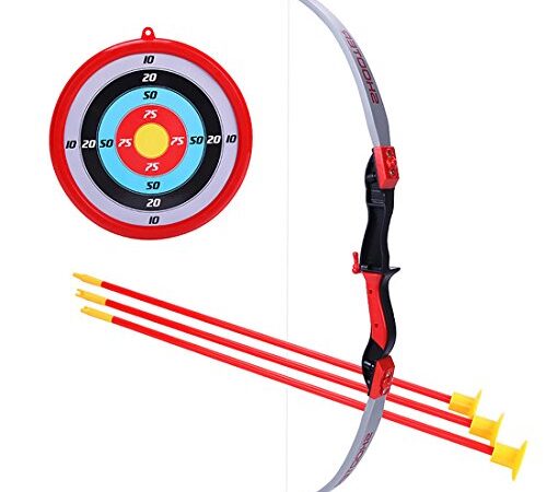 Leic Gioco di Prua e frecce Gioco di tiro Sportivo Indoor e Outdoor Gioco di Giocattoli con 1 Arco 3 frecce e 1 Bersaglio per Bambini