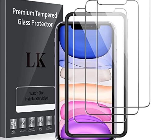 LK 3 Pezzi Vetro Temperato Compatibile con iPhone 11 / iPhone XR 6.1Pollici, Pellicola Prottetiva per iPhone 11, 9H Durezza Vetro Temperato, Anti Graffio, Anti-Impronte, Con Strumenti di Installazione