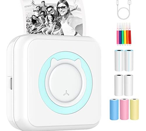 Mini stampante portatile – Mini stampante fotografica per smartphone, stampante Bluetooth, stampante tascabile di carta per stampante, per adesivi, diari, promemoria, foto, appunti