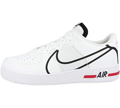 Nike Air Force 1 React, Scarpe da Basket Uomo, White/Black-University Red, 43 EU