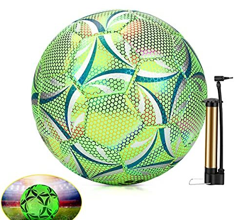 Pallone da Calcio Allenamento Unisex Adulto, Wikay si illumina al buio, misura 5, con pompa ad aria per un ragazzo o un regalo sportivo per Allenamento, Giochi Ricreativi (Verde)