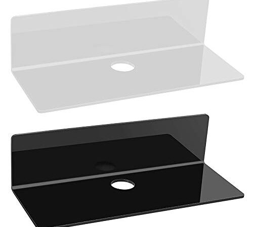 Parete Mensola, 2 Pezzi Mensole Sospese, Mensola Sospesa a Muro, Mensole Galleggianti Con Gancio per Cavo e Foro per Cavo per Sveglie, Piante, Altoparlanti, Libri (Bianco e Nero)