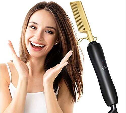 Piastra per capelli Top Beauty, 450ºF Pettine caldo in ceramica ad alta temperatura Uso bagnato o asciutto Piastra per capelli Pettine in ferro Elettrico Ecologico Oro Nuova spazzola per capelli