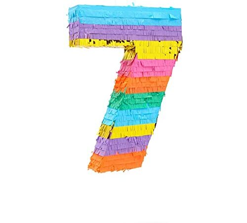 Piccola pinata arcobaleno numero 7 per festa di compleanno dei bambini (30 x 40 x 30 cm)