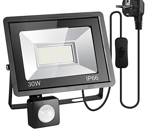 Proiettore LED esterno 50W Motion Sensor LED Flood Light Faretto Proiettore con presa 220V IP66 impermeabile all'aperto induzione illuminazione muro garage luce per Garden Wall Street Light (30)