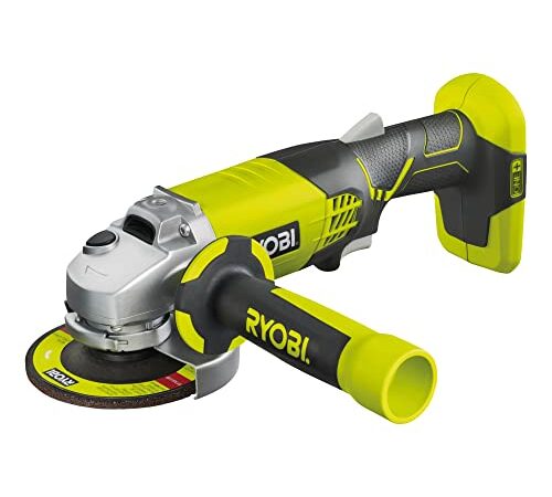 Ryobi R18AG-0 Smerigliatrice Angolare a Batteria 18V ONE+, con Doppio Interruttore di Sicurezza, Carter Regolabile, Batteria Non Inclusa, Diametro Disco 115mm
