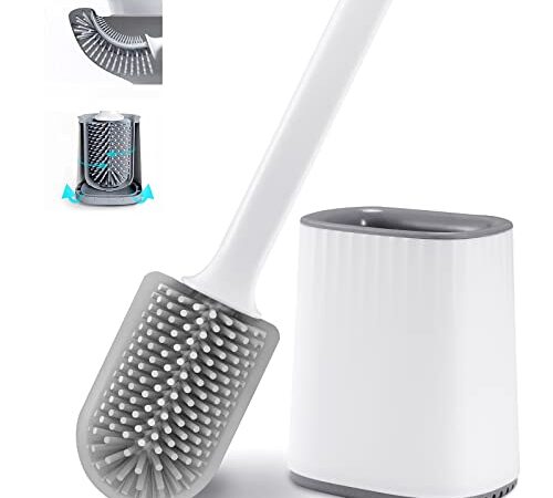 Sapphome Brosse de Toilette sospeso in Silicone e Contenitore, Scopino per WC ad Asciugatura Rapida Piedi con Base per Filtro dell'Acqua, Montaggio a Parete(Bianco), 42