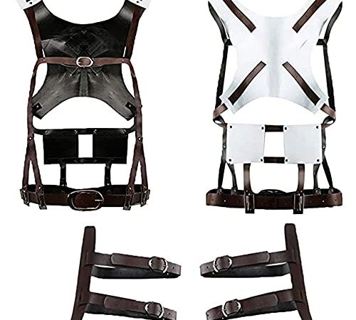 Shingeki no Kyojin Cosplay Harness Belt: Aot Hookshot Costume Scout Recon Corps Cinghie PU Pelle Anime Eren Hange Zoe Survey Suit Giapponese Halloween Marrone Bianco