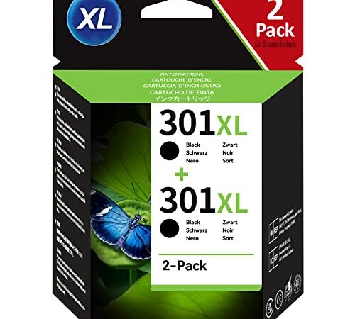 Sunnieink 301XL cartucce d'inchiostro rigenerate per HP 301 XL nero utilizzare in OfficeJet 4630 2542 2620 2622 4632 DeskJet 2540 2050 1050 3050 1510 2544 3050a 1512 2510 Envy 5530 4500 5532(2Pack)